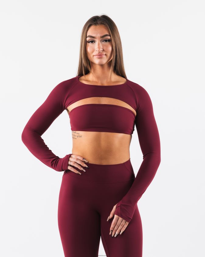 femmes vêtements 46FZDN240 Alphalete aura haussement d'épaules ls rouge cranberry