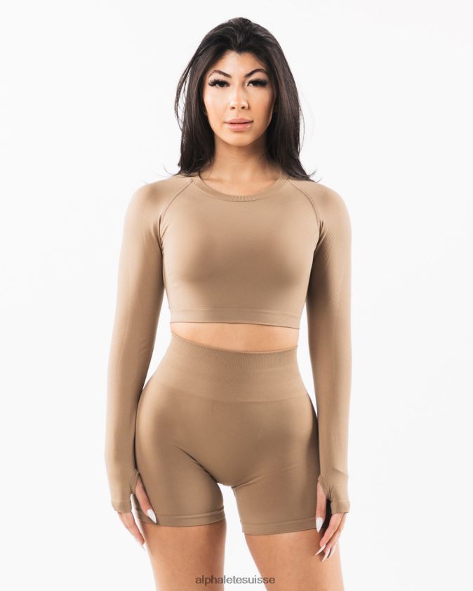 femmes vêtements 46FZDN255 Alphalete culture stratus ls chai brun