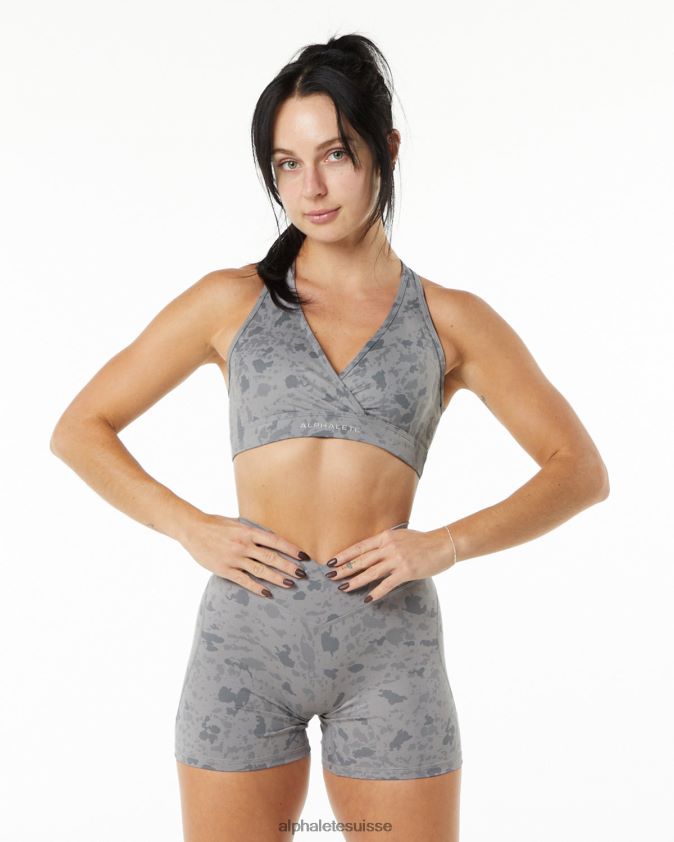 femmes vêtements 46FZDN154 Alphalete soutien-gorge enveloppant en surface gris pierre à imprimé galets