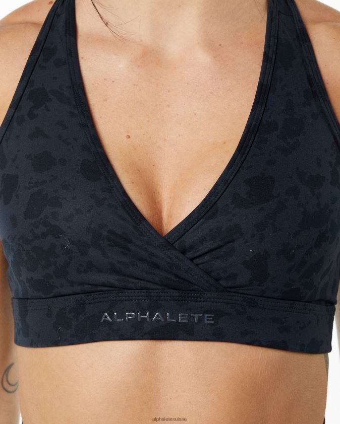 femmes vêtements 46FZDN158 Alphalete soutien-gorge enveloppant en surface imprimé galets noir