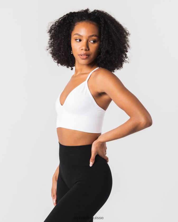 femmes vêtements 46FZDN67 Alphalete soutien-gorge côtelé sans couture blanc