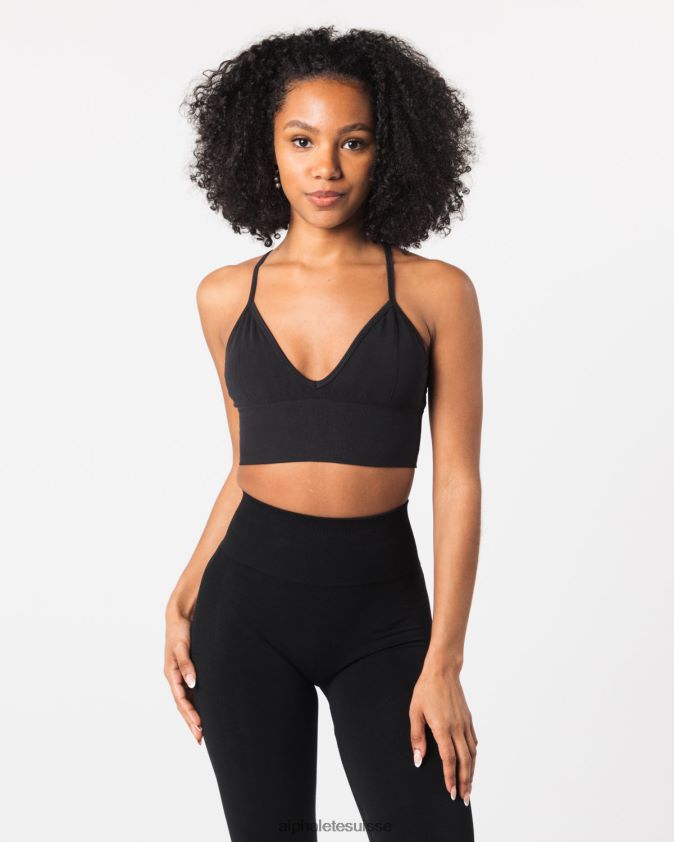 femmes vêtements 46FZDN70 Alphalete soutien-gorge côtelé sans couture noir