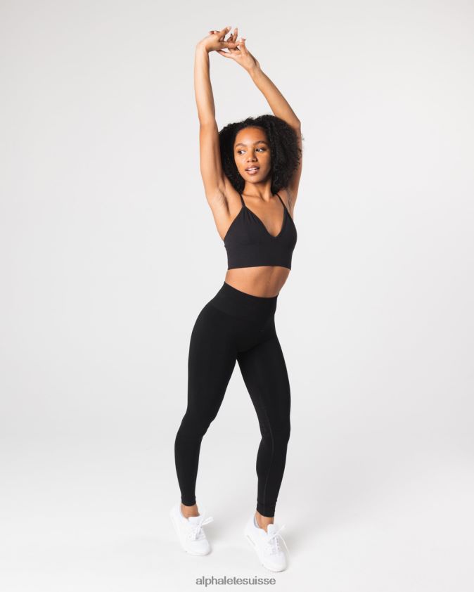 femmes vêtements 46FZDN70 Alphalete soutien-gorge côtelé sans couture noir