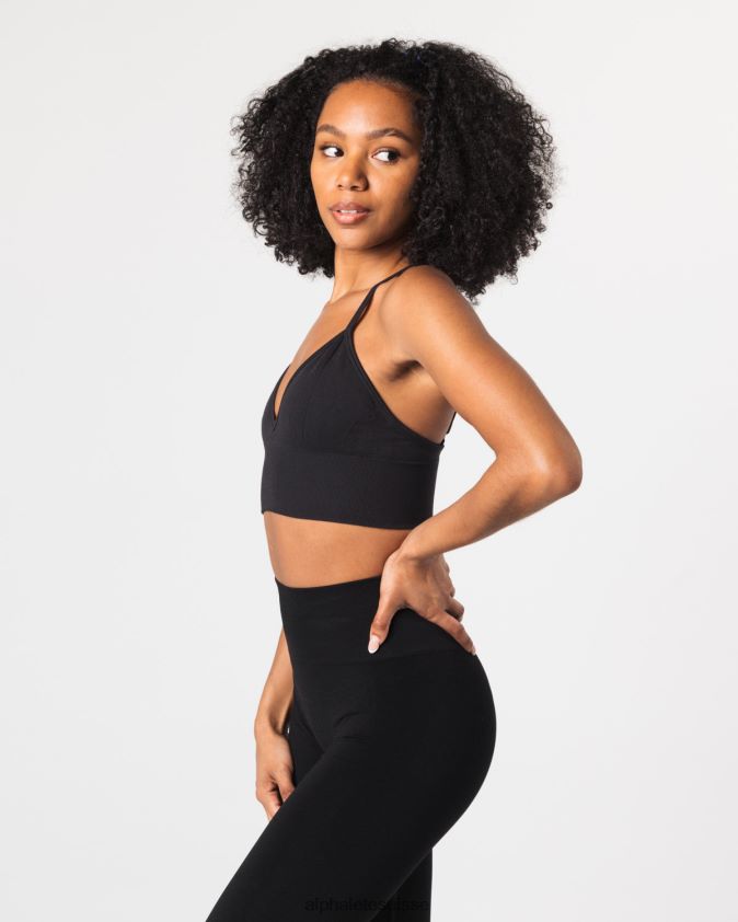 femmes vêtements 46FZDN70 Alphalete soutien-gorge côtelé sans couture noir
