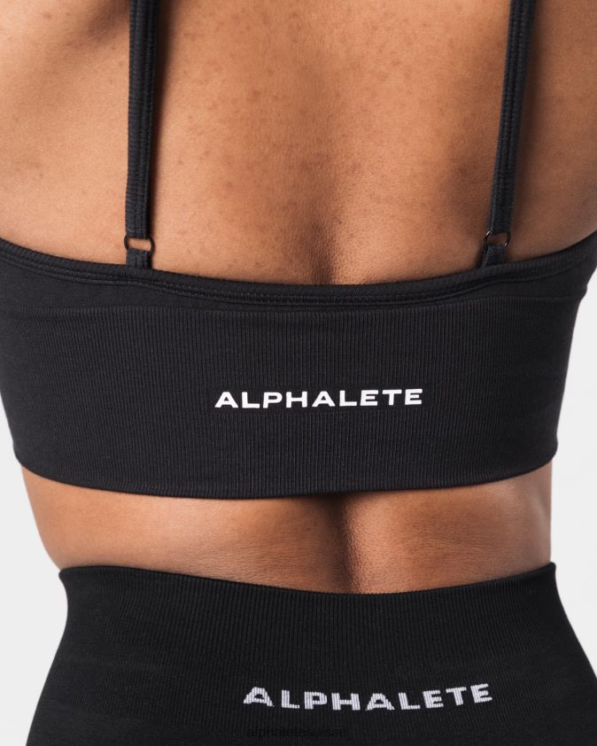 femmes vêtements 46FZDN70 Alphalete soutien-gorge côtelé sans couture noir