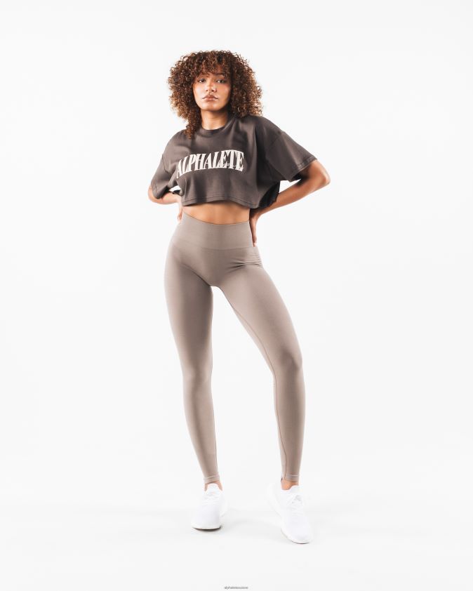 femmes vêtements 46FZDN200 Alphalete t-shirt court république café turc brun