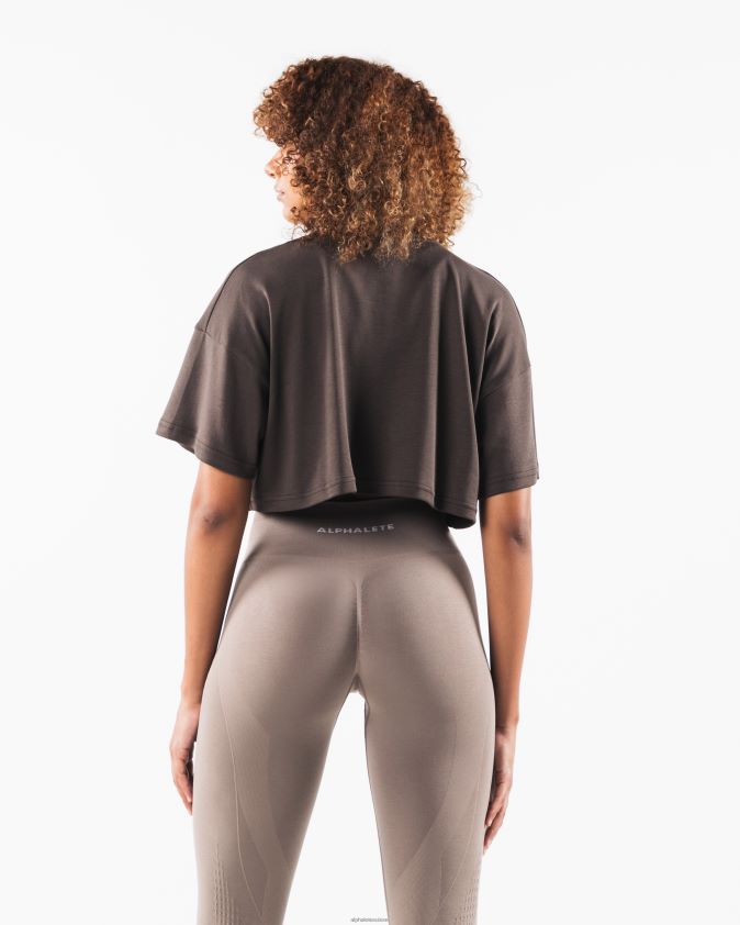 femmes vêtements 46FZDN200 Alphalete t-shirt court république café turc brun