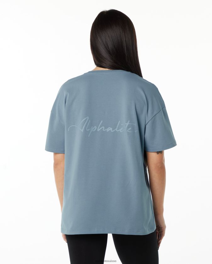 femmes vêtements 46FZDN235 Alphalete t-shirt oversize emblématique bleu brouillard
