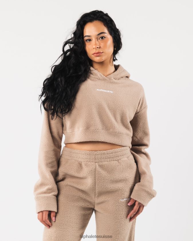 femmes vêtements 46FZDN274 Alphalete sweat à capuche king crop lin marron