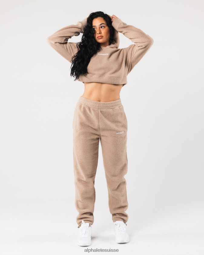 femmes vêtements 46FZDN274 Alphalete sweat à capuche king crop lin marron