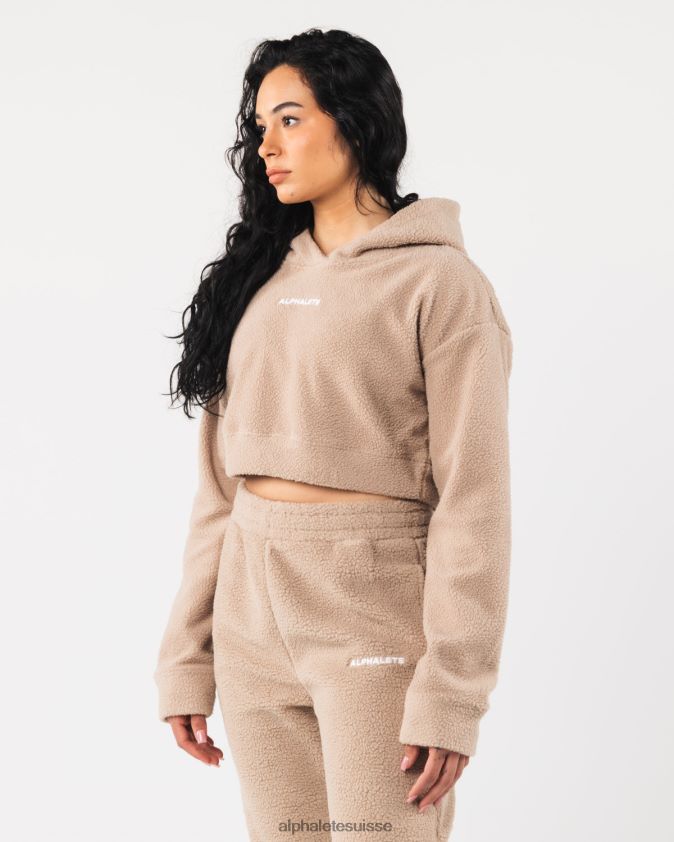 femmes vêtements 46FZDN274 Alphalete sweat à capuche king crop lin marron
