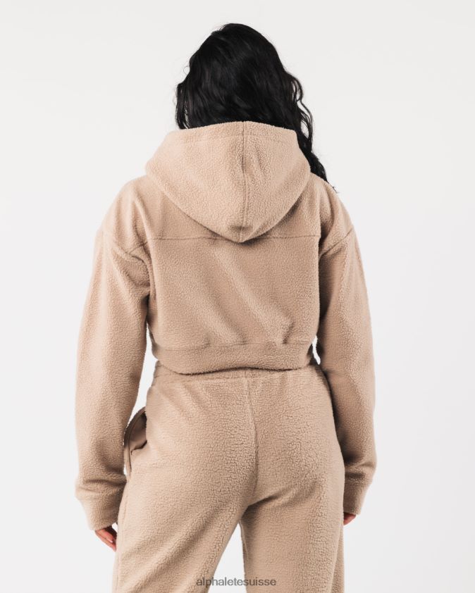 femmes vêtements 46FZDN274 Alphalete sweat à capuche king crop lin marron