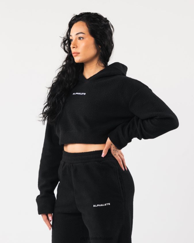 femmes vêtements 46FZDN277 Alphalete sweat à capuche king crop noir