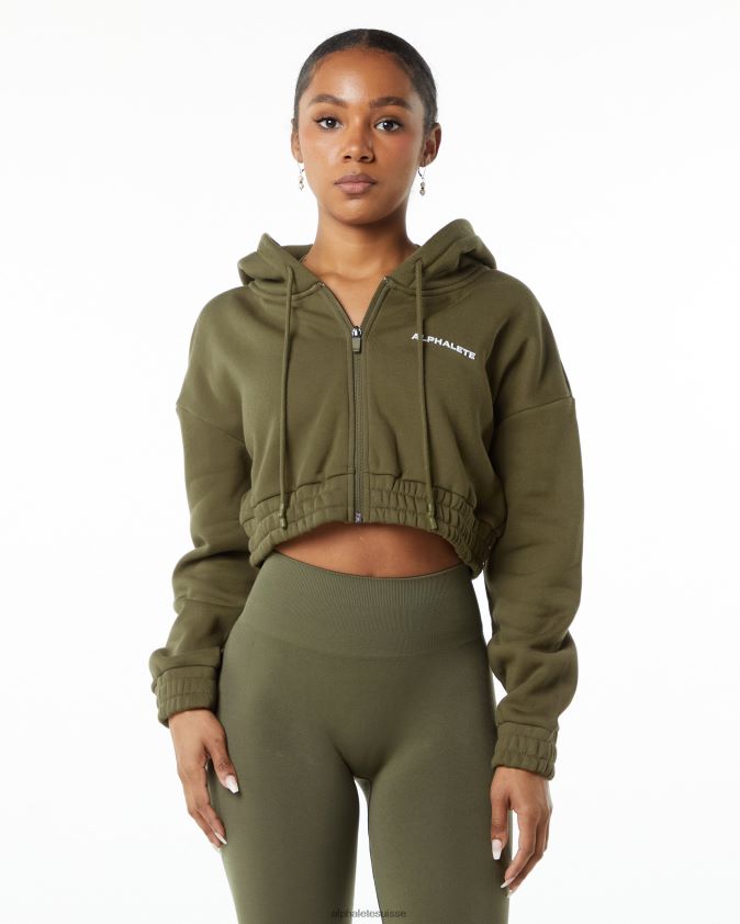 femmes vêtements 46FZDN279 Alphalete veste courte zippée sur toute la longueur Classic Capital saule vert
