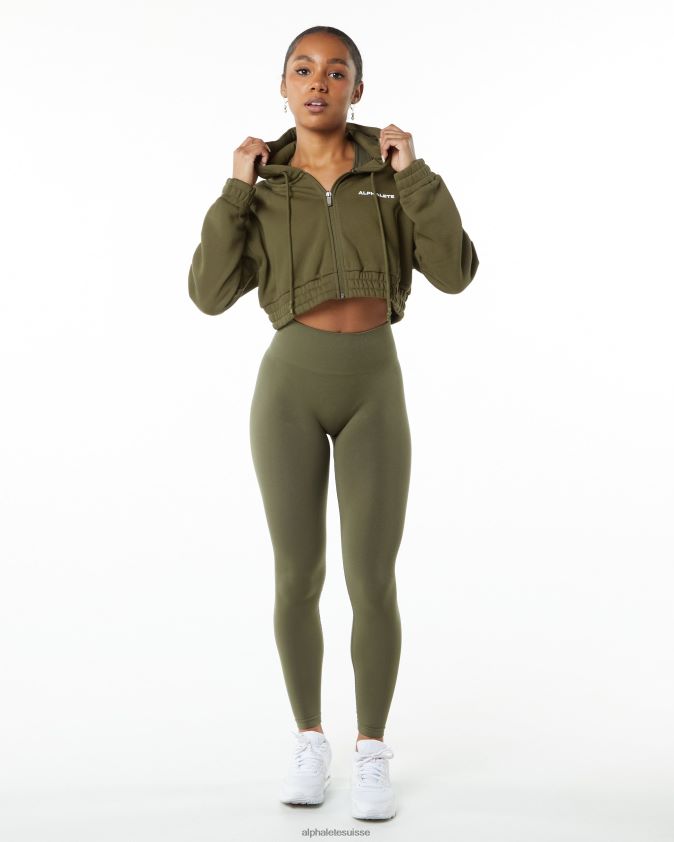 femmes vêtements 46FZDN279 Alphalete veste courte zippée sur toute la longueur Classic Capital saule vert