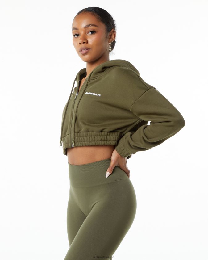 femmes vêtements 46FZDN279 Alphalete veste courte zippée sur toute la longueur Classic Capital saule vert