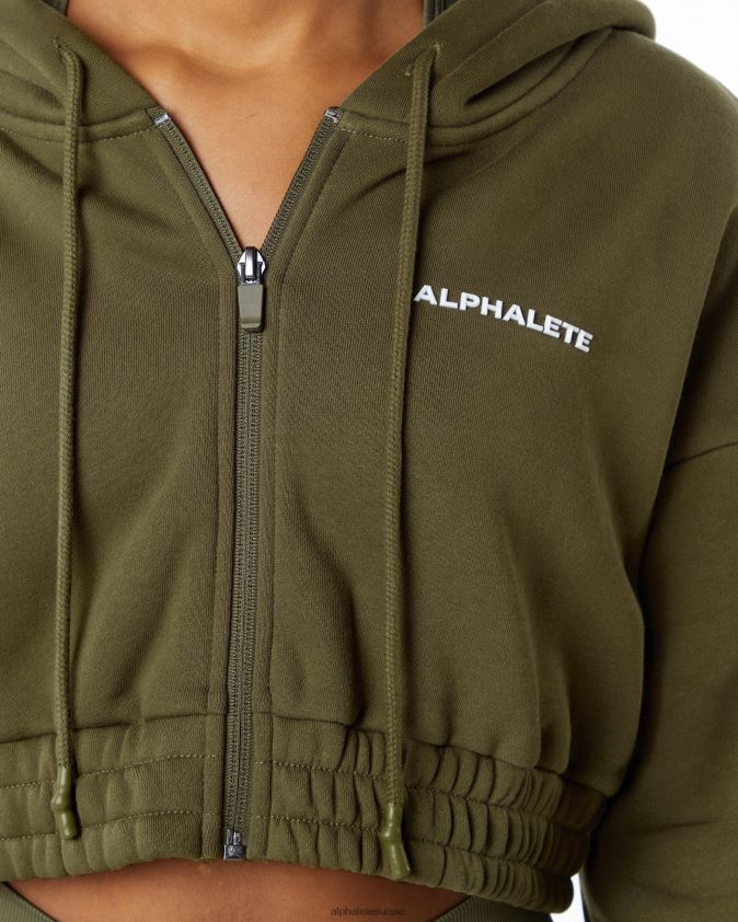 femmes vêtements 46FZDN279 Alphalete veste courte zippée sur toute la longueur Classic Capital saule vert