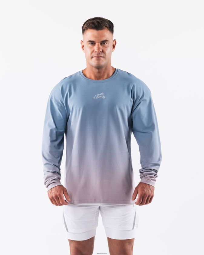 Hommes vêtements 46FZDN496 Alphalete t-shirt tête de loup eau plate dégradé bleu