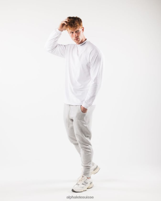 Hommes vêtements 46FZDN538 Alphalete col montant à âme brossée blanc