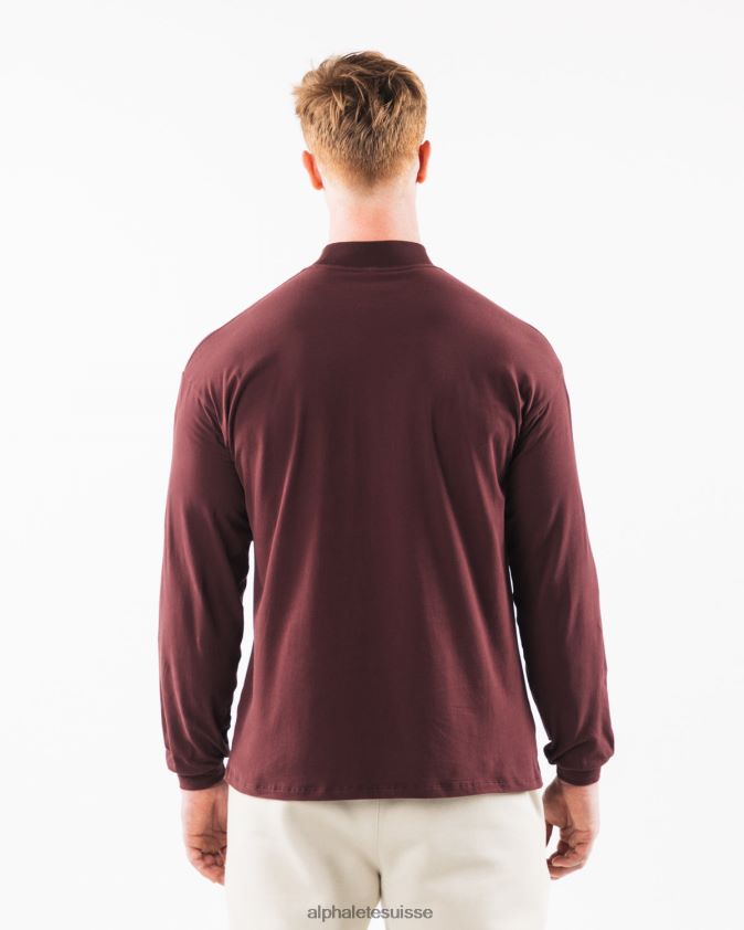 Hommes vêtements 46FZDN540 Alphalete col montant à âme brossée sangria rouge