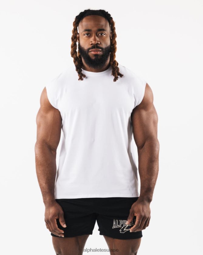 Hommes vêtements 46FZDN583 Alphalete réservoir musculaire à tête de loup brossé blanc