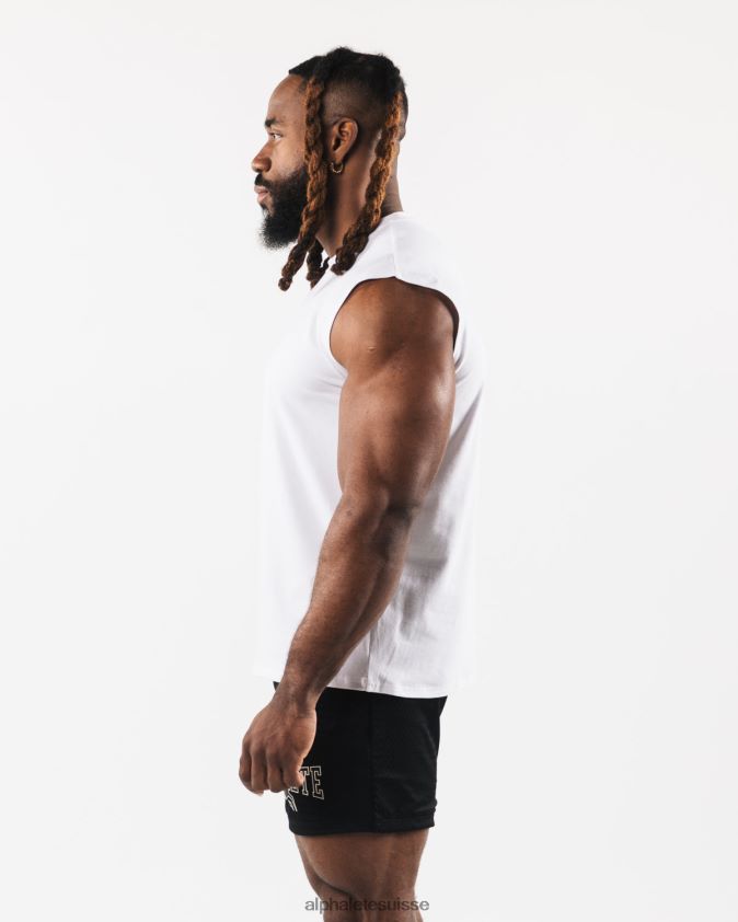 Hommes vêtements 46FZDN583 Alphalete réservoir musculaire à tête de loup brossé blanc