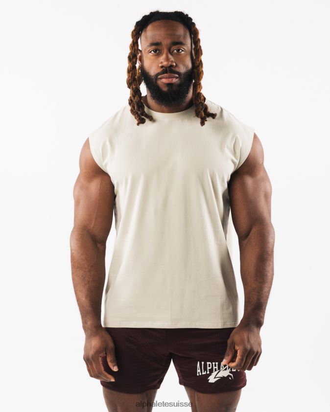 Hommes vêtements 46FZDN584 Alphalete réservoir musculaire à tête de loup brossé coquillage marron