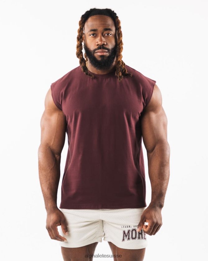 Hommes vêtements 46FZDN585 Alphalete réservoir musculaire à tête de loup brossé sangria rouge