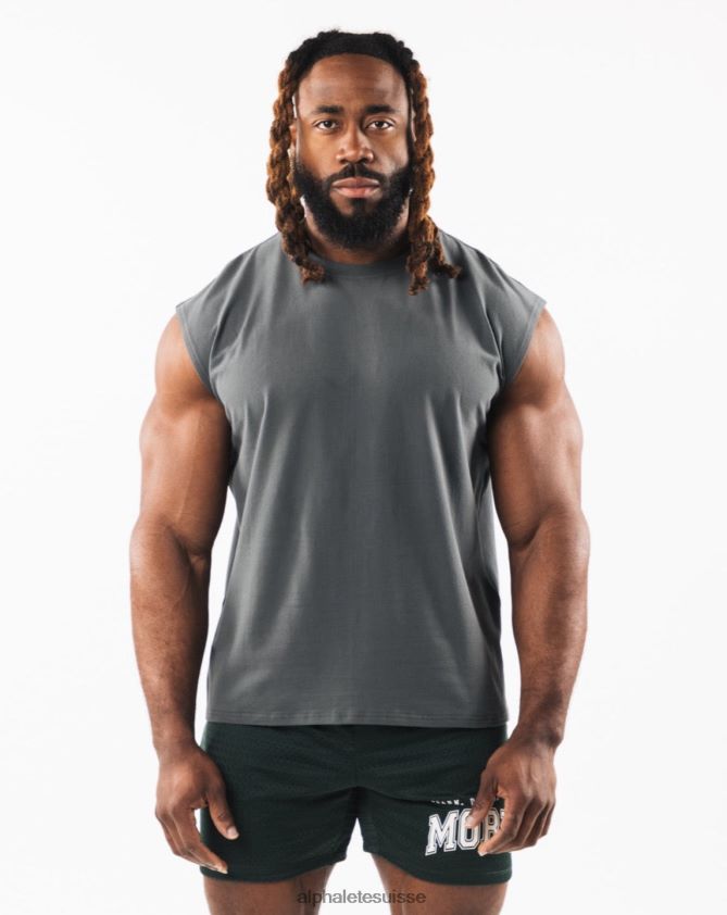 Hommes vêtements 46FZDN586 Alphalete réservoir musculaire à tête de loup brossé gris fumée