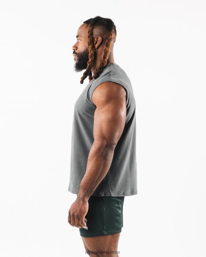Hommes vêtements 46FZDN586 Alphalete réservoir musculaire à tête de loup brossé gris fumée