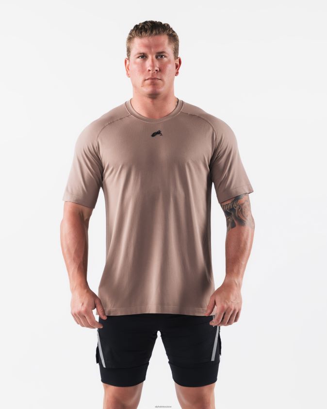 Hommes vêtements 46FZDN516 Alphalete tee-shirt airtech tête de loup brun beige crémeux
