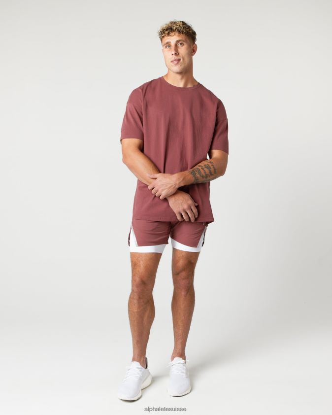 Hommes vêtements 46FZDN547 Alphalete t-shirt en coton épais rouge d'automne