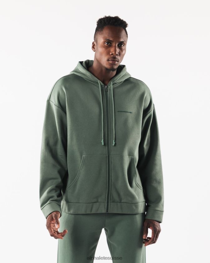 Hommes vêtements 46FZDN613 Alphalete veste entièrement zippée d'origine vert serein