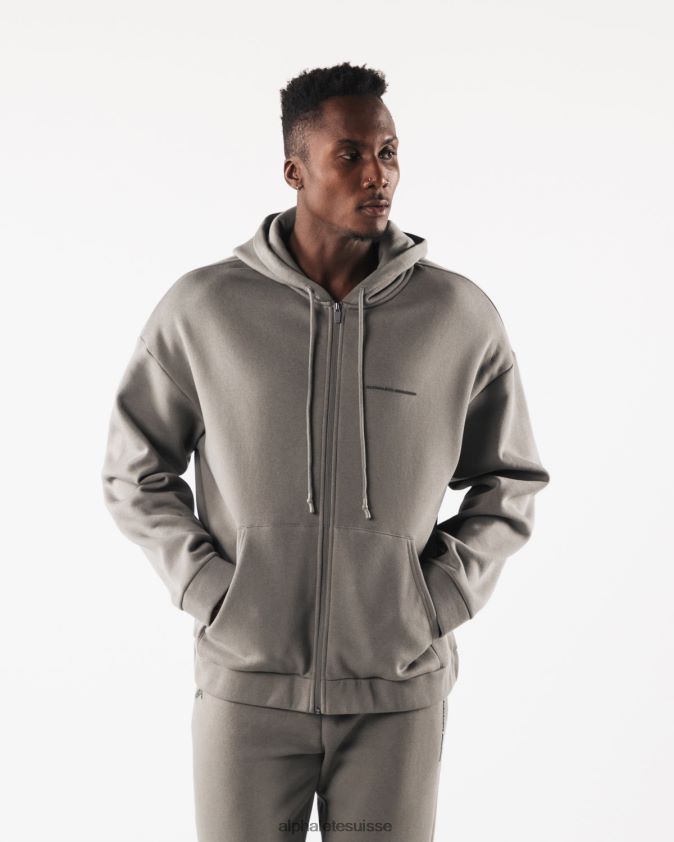 Hommes vêtements 46FZDN614 Alphalete veste entièrement zippée d'origine gris sterling