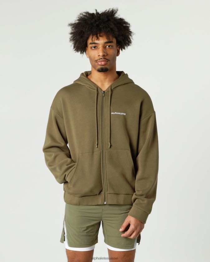 Hommes vêtements 46FZDN636 Alphalete veste classique entièrement zippée saule vert