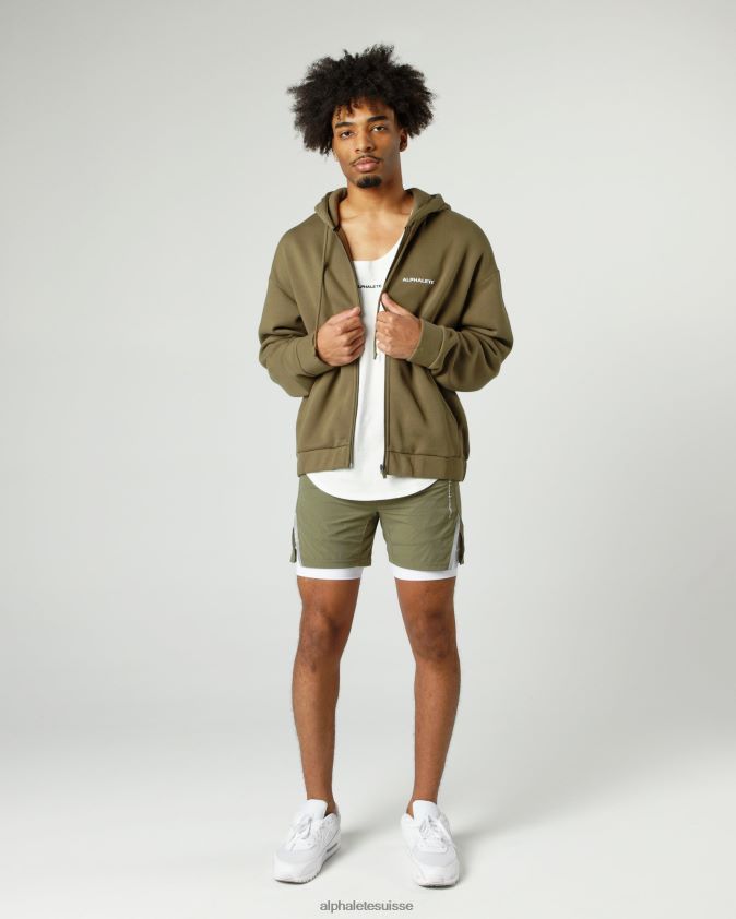 Hommes vêtements 46FZDN636 Alphalete veste classique entièrement zippée saule vert