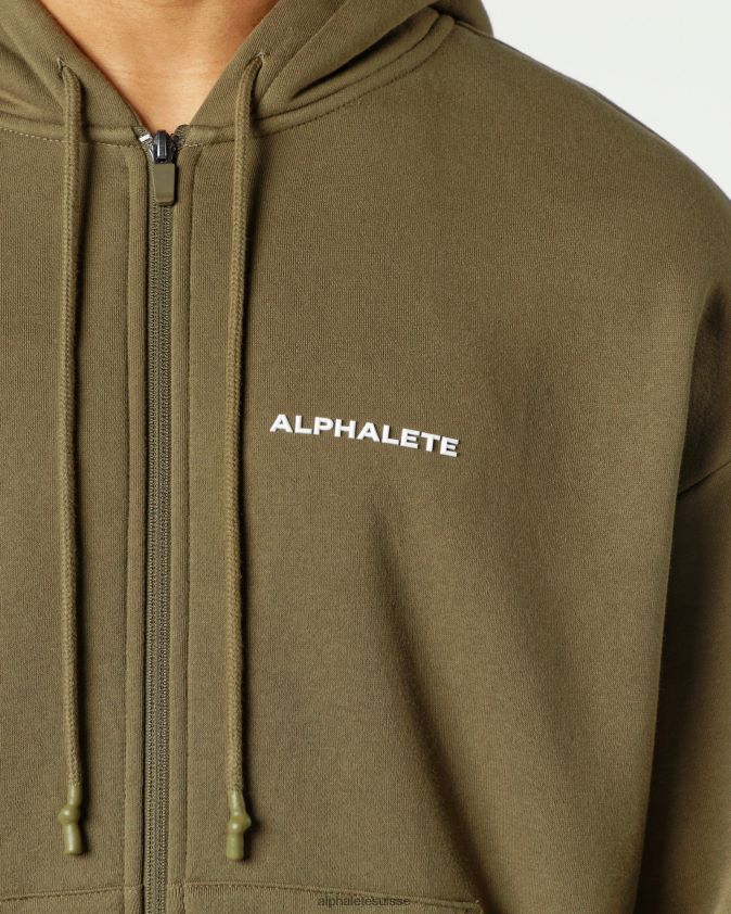 Hommes vêtements 46FZDN636 Alphalete veste classique entièrement zippée saule vert