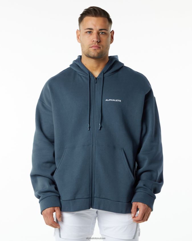 Hommes vêtements 46FZDN644 Alphalete veste classique entièrement zippée bleu baleine