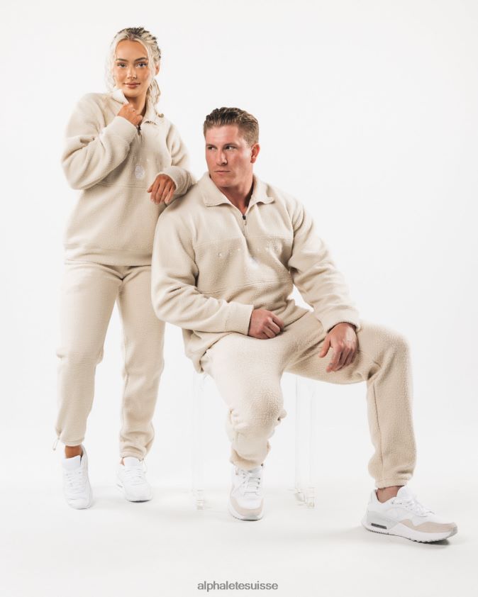 unisexe vêtements 46FZDN479 Alphalete fermeture éclair sur un quart de roi marron vanille