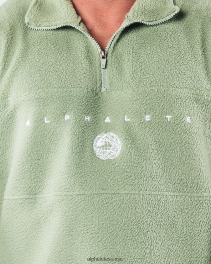 unisexe vêtements 46FZDN483 Alphalete fermeture éclair sur un quart de roi vert sauge