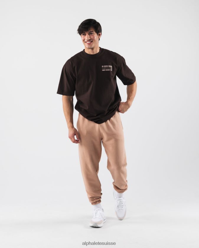 unisexe vêtements 46FZDN215 Alphalete tee-shirt énigmatique Chocolat brun