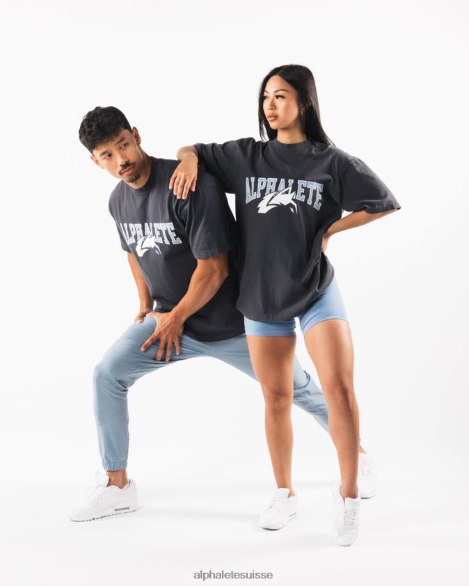 unisexe vêtements 46FZDN232 Alphalete tee-shirt tête de loup dauphin bleu